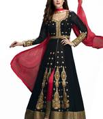 Black embroidered faux georgette unstitched salwar with dupatta