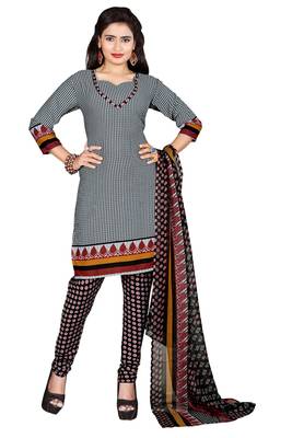 Grey embroidered faux crepe unstitched salwar with dupatta 1