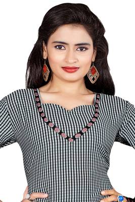 Grey embroidered faux crepe unstitched salwar with dupatta 2
