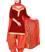 Maroon embroidered cotton poly unstitched salwar with dupatta