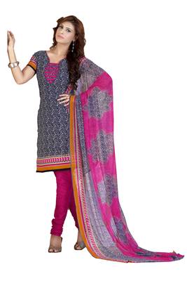 Multicolor embroidered faux crepe unstitched salwar with dupatta 1