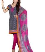 Multicolor embroidered faux crepe unstitched salwar with dupatta