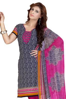 Multicolor embroidered faux crepe unstitched salwar with dupatta 2