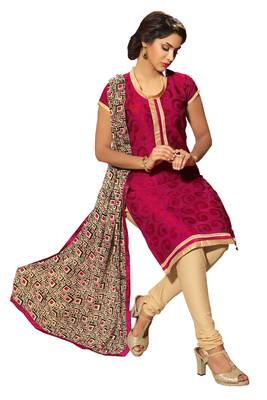 Pink embroidered cotton poly unstitched salwar with dupatta 1