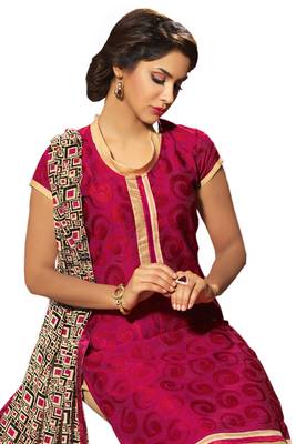 Pink embroidered cotton poly unstitched salwar with dupatta 2