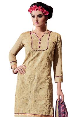 Beige embroidered cotton poly unstitched salwar with dupatta 2