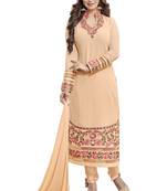Beige embroidered faux georgette unstitched salwar with dupatta