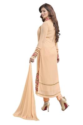 Beige embroidered faux georgette unstitched salwar with dupatta 2