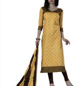 Yellow embroidered cotton poly unstitched salwar with dupatta