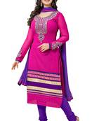 Pink embroidered faux georgette unstitched salwar with dupatta
