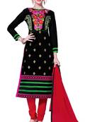 Black embroidered cotton poly unstitched salwar with dupatta