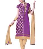 Purple embroidered cotton poly unstitched salwar with dupatta