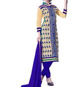 Beige embroidered cotton poly unstitched salwar with dupatta