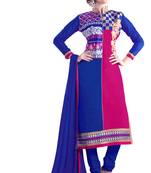 Blue embroidered cotton poly unstitched salwar with dupatta