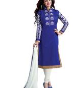 Blue embroidered cotton poly unstitched salwar with dupatta