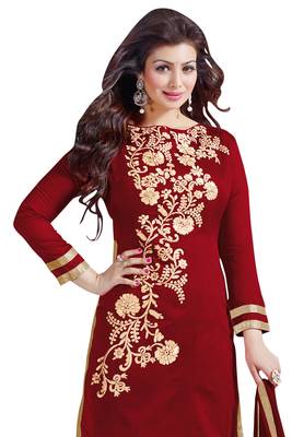 Maroon embroidered cotton poly unstitched salwar with dupatta 2