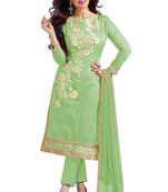 Green embroidered cotton poly unstitched salwar with dupatta