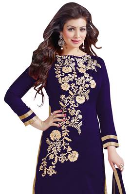 Blue embroidered cotton poly unstitched salwar with dupatta 2