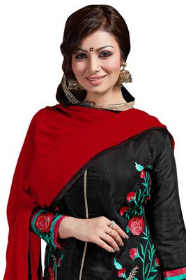 Black embroidered cotton poly unstitched salwar with dupatta 2