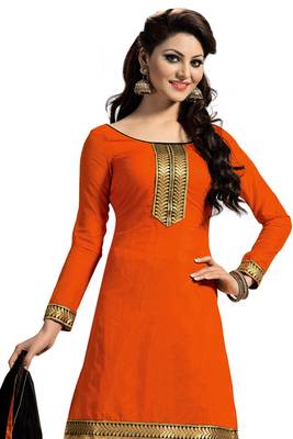 Orange embroidered faux chanderi unstitched salwar with dupatta 2