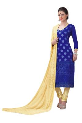 Blue embroidered chiffon unstitched salwar with dupatta 1