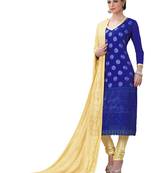 Blue embroidered chiffon unstitched salwar with dupatta
