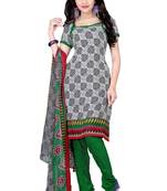 Multicolor embroidered faux crepe unstitched salwar with dupatta