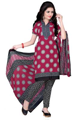 Multicolor embroidered faux crepe unstitched salwar with dupatta 1