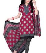 Multicolor embroidered faux crepe unstitched salwar with dupatta