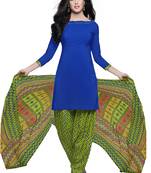 Blue embroidered faux crepe unstitched salwar with dupatta