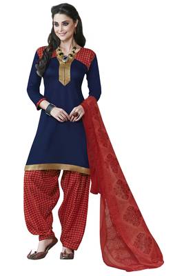 Blue embroidered faux crepe unstitched salwar with dupatta 1