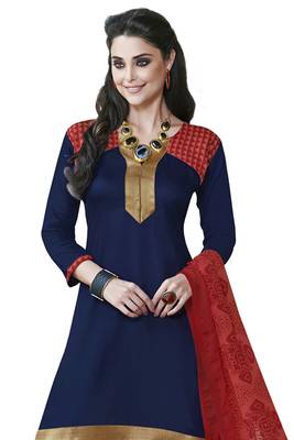 Blue embroidered faux crepe unstitched salwar with dupatta 2