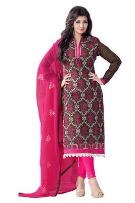 Multicolor embroidered cotton poly unstitched salwar with dupatta 1