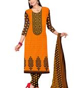 Orange embroidered cotton poly unstitched salwar with dupatta