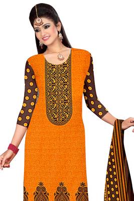 Orange embroidered cotton poly unstitched salwar with dupatta 2