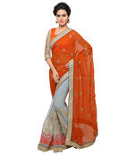Grey embroidered georgette saree with blouse