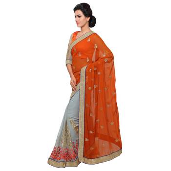 Grey embroidered georgette saree with blouse 2