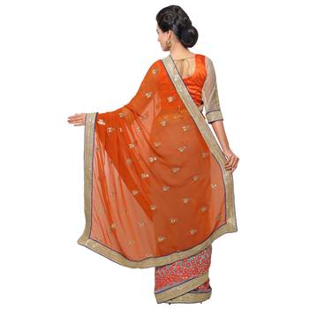 Grey embroidered georgette saree with blouse 3