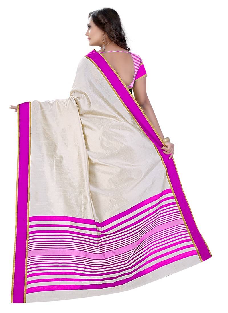 pink printed tussar_silk saree With Blouse
