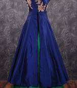Navy blue and gold zari and bead and kundan work silk lehenga with choli