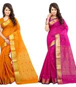 Multicolor plain cotton silk saree with blouse