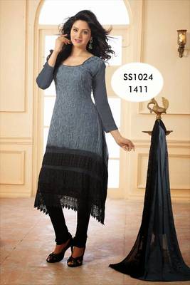 Grey and black designer anarkali suit 1
