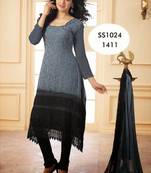 Grey and black designer anarkali suit