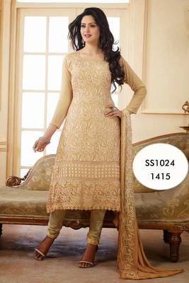 Designer anarkali salwar kameez - beige suit 1
