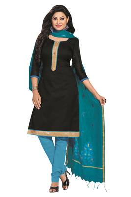 Black embroidered faux jacquard unstitched salwar with dupatta 1