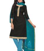 Black embroidered faux jacquard unstitched salwar with dupatta