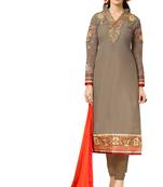 Grey embroidered faux georgette unstitched salwar with dupatta