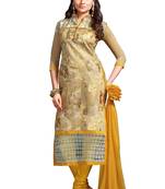 Beige embroidered cotton poly unstitched salwar with dupatta