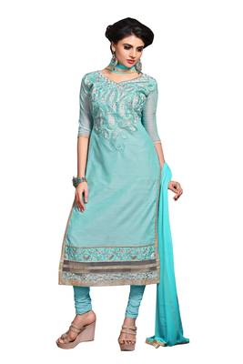 Blue embroidered cotton poly unstitched salwar with dupatta 1