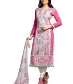 Pink embroidered cotton poly unstitched salwar with dupatta